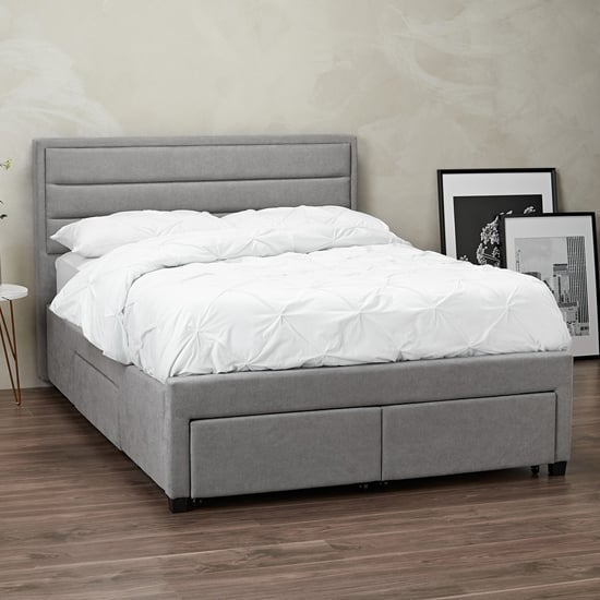 Gerrans Velvet Double Bed With Drawers In Grey