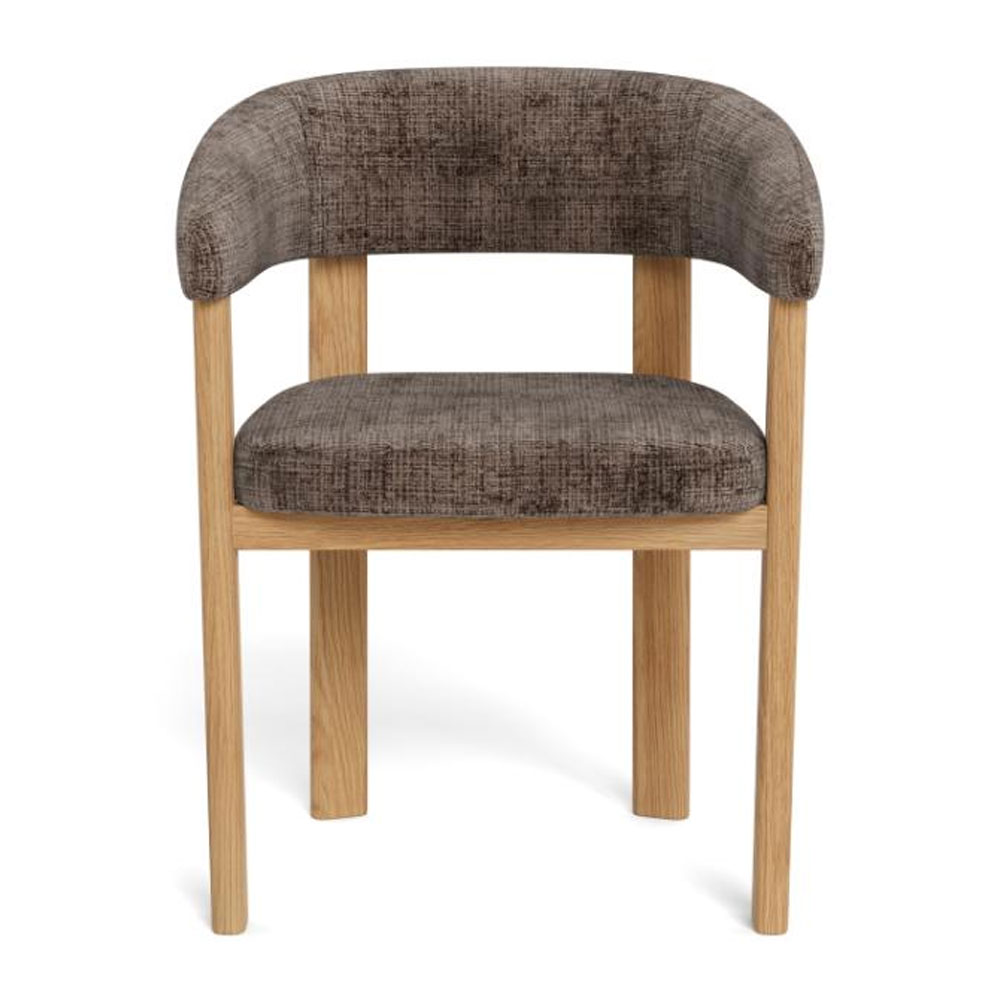 Gresley Dusty Brown Fabric Dining Chairs with Matt Oak Wooden Frame in Pair