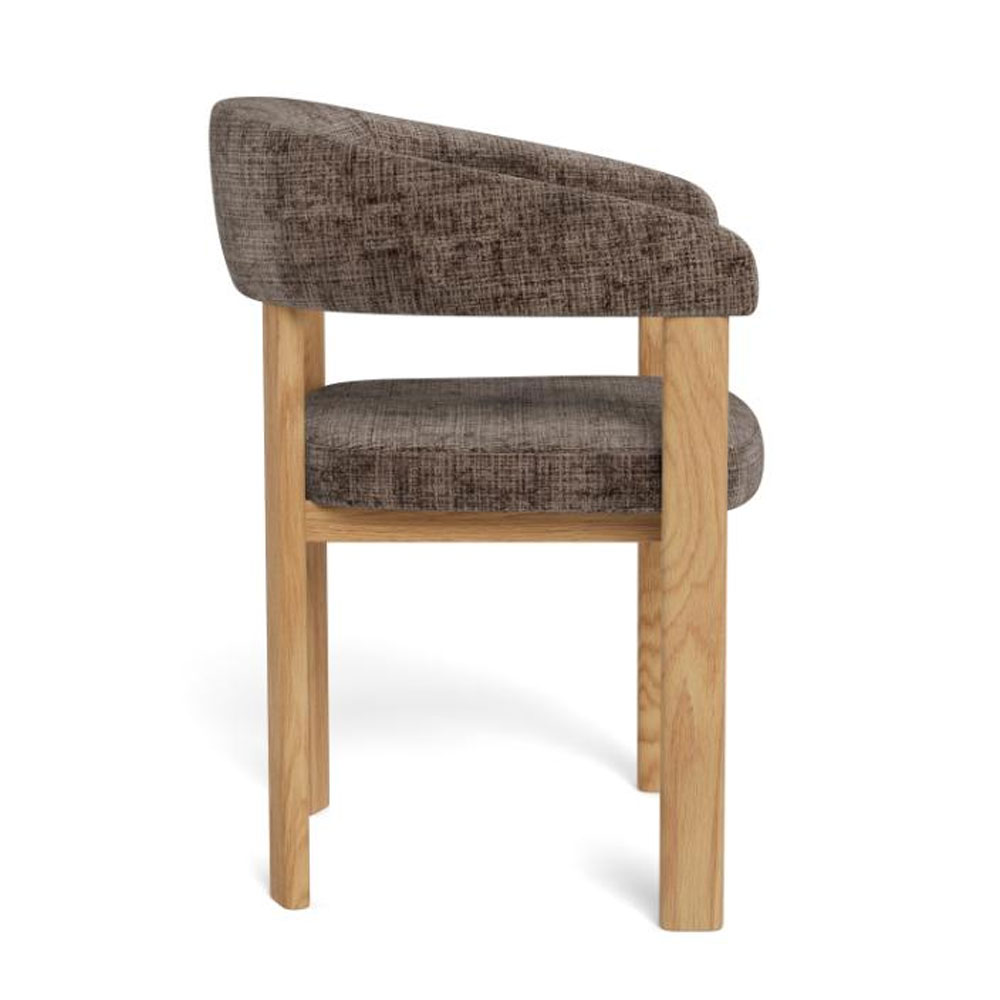 Gresley Dusty Brown Fabric Dining Chairs with Matt Oak Wooden Frame in Pair