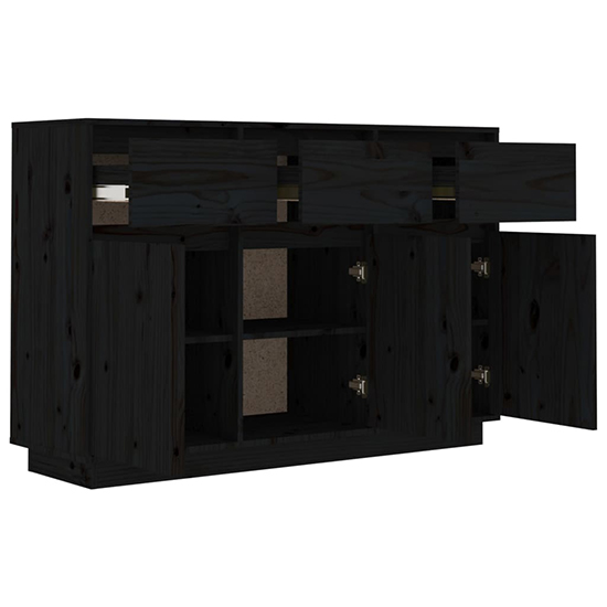 Griet Pine Wood Sideboard With 3 Doors 3 Drawers In Black_4