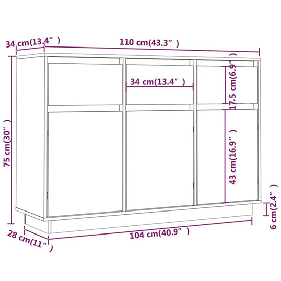 Griet Pine Wood Sideboard With 3 Doors 3 Drawers In Black_5