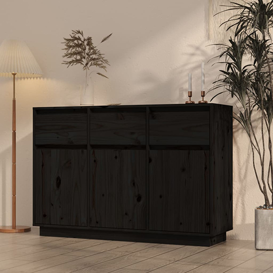 Griet Pine Wood Sideboard With 3 Doors 3 Drawers In Black_1