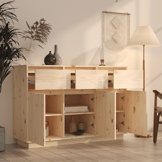 Griet Pine Wood Sideboard With 3 Doors 3 Drawers In Natural