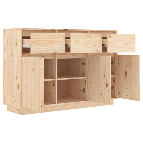 Griet Pine Wood Sideboard With 3 Doors 3 Drawers In Natural
