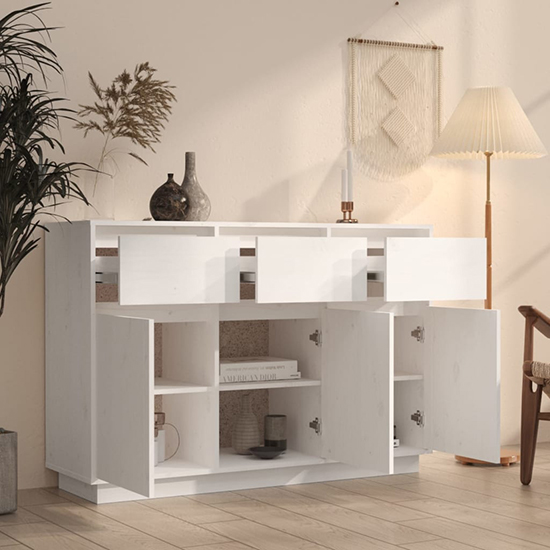 Griet Pine Wood Sideboard With 3 Doors 3 Drawers In White_2