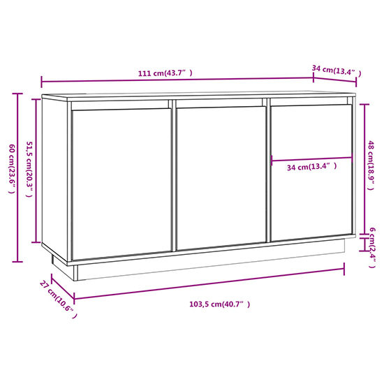 Griet Pine Wood Sideboard With 3 Doors In Natural