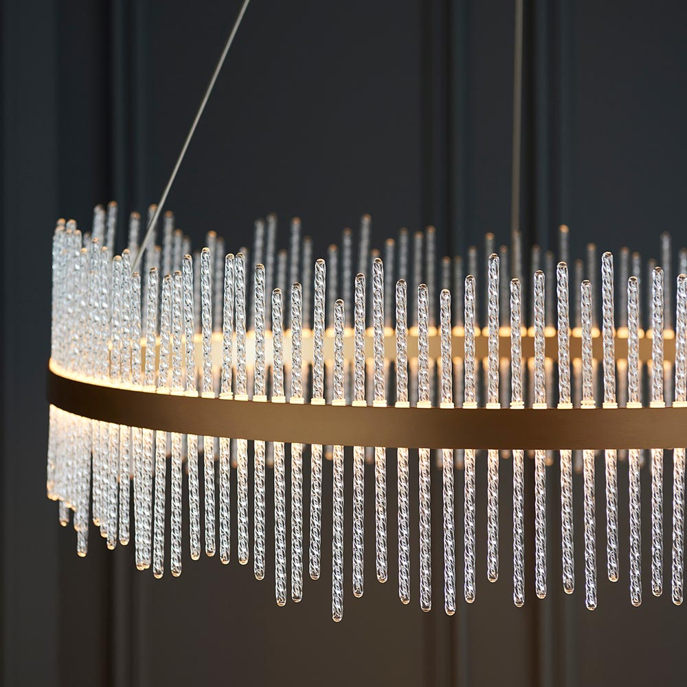 Grimsby Twisted Glass Pendant Ceiling Light In Brushed Gold