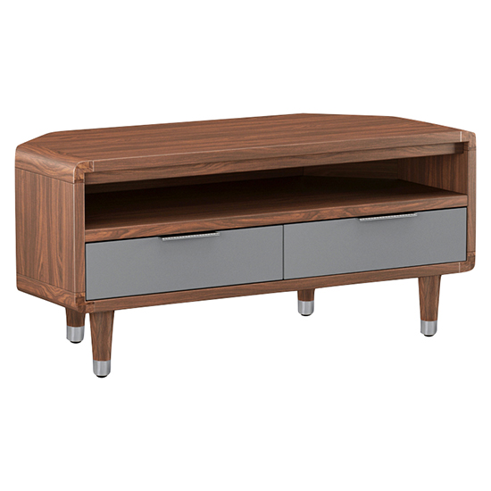 Photo of Grote corner high gloss tv stand 2 drawers in grey and walnut