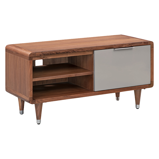 Photo of Grote high gloss tv stand in grey and walnut with 1 door