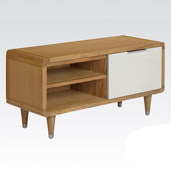 Product photograph of Grote High Gloss Tv Stand 1 Door In White And Oak from Furniture in Fashion