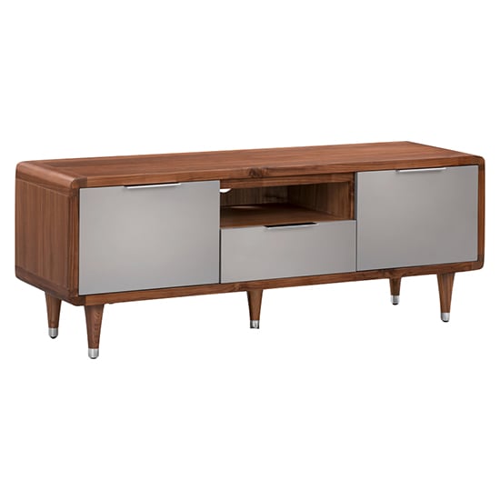 Grote High Gloss TV Stand 2 Doors 1 Drawer In Grey And Walnut_1
