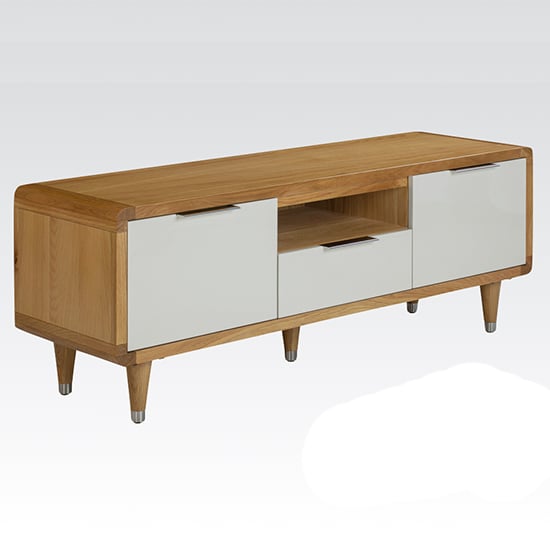 Grote High Gloss TV Stand 2 Doors And 1 Drawer In White And Oak_1