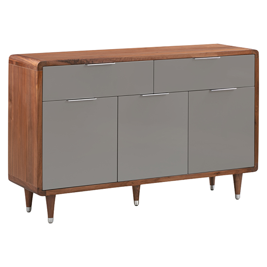 Grote High Gloss Sideboard 3 Doors 2 Drawers In Grey And Walnut