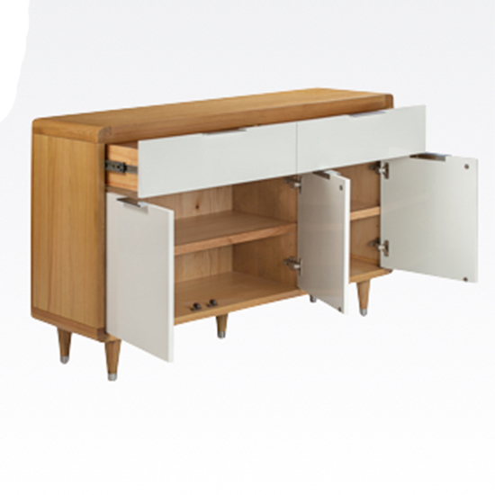 Grote High Gloss Sideboard 3 Doors 2 Drawers In White And Oak_2