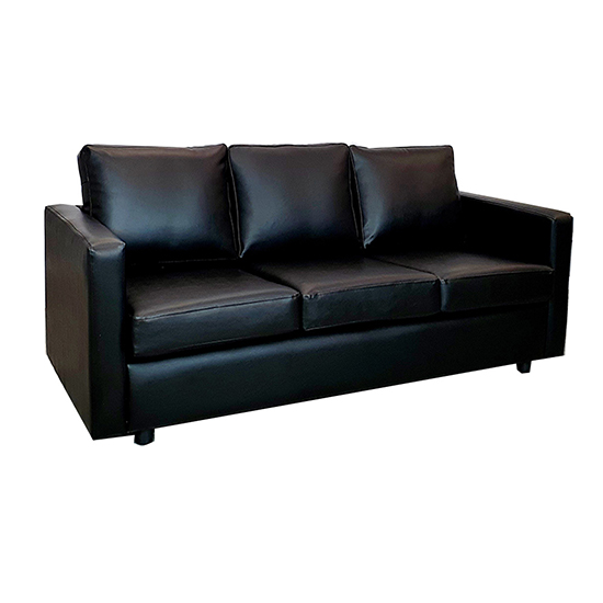 Groton Plain Back Faux Leather 3 Seater Sofa In Black_Discontinued