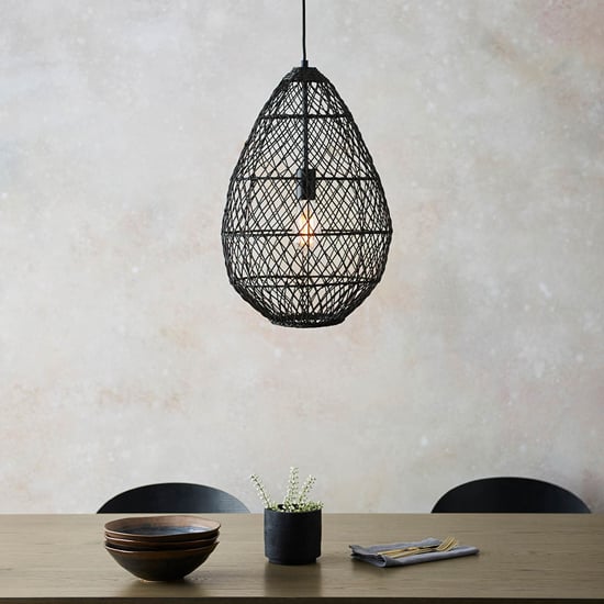 Groton Rattan Ceiling Pendant Light In Stained Black