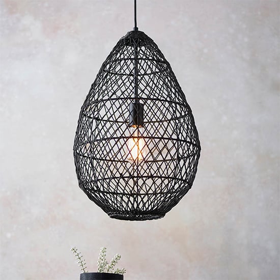Groton Rattan Ceiling Pendant Light In Stained Black