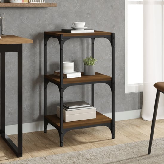 Read more about Grove wooden 3-tier bookshelf in brown oak with steel frame