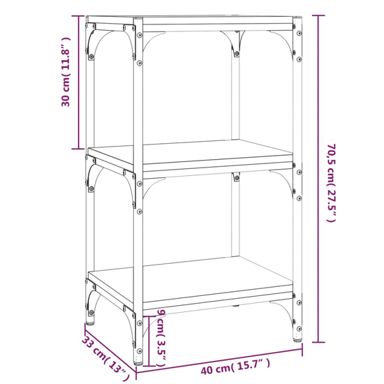 Grove Wooden 3-Tier Bookshelf In Grey Sonoma Oak With Steel Frame