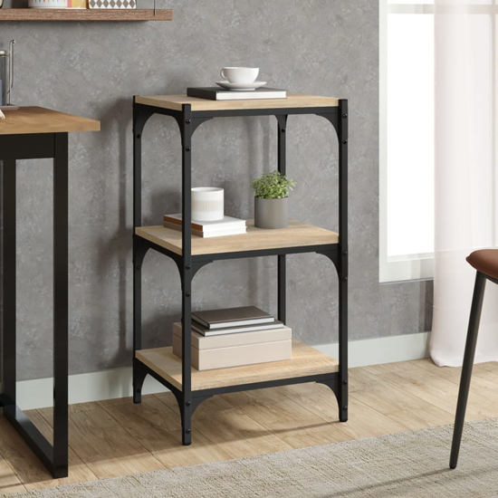 Product photograph of Grove Wooden 3-tier Bookshelf In Sonoma Oak With Steel Frame from Furniture in Fashion