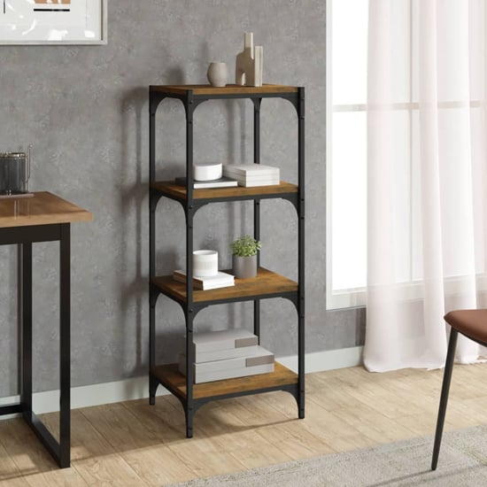 Product photograph of Grove Wooden 4-tier Bookshelf In Smoked Oak With Steel Frame from Furniture in Fashion