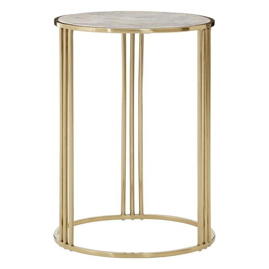 Photo of Guar round white marble side table with gold steel frame