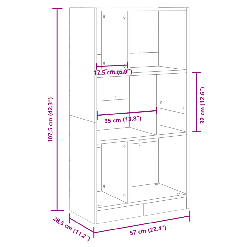 Guelph Wooden Bookcase With 6 Shelves In Dark Brown Oak