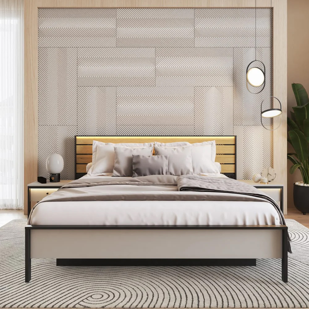 Guelph Wooden King Size Bed In Grey