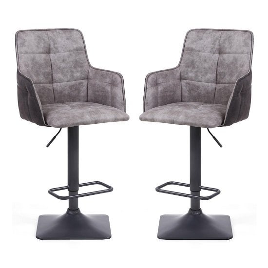 Ordos Fabric Bar Stools In Light Grey With Square Base In Pair