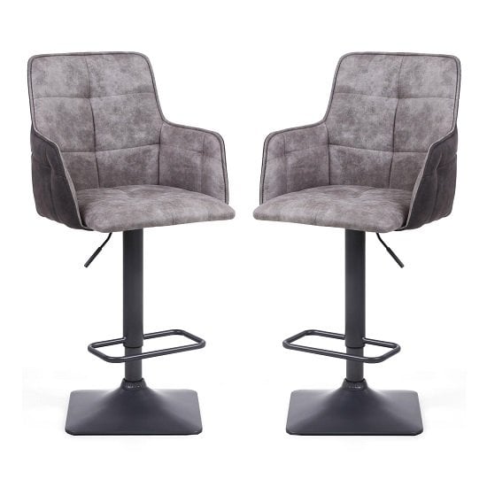 Product photograph of Ordos Fabric Bar Stools In Light Grey With Square Base In Pair from Furniture in Fashion