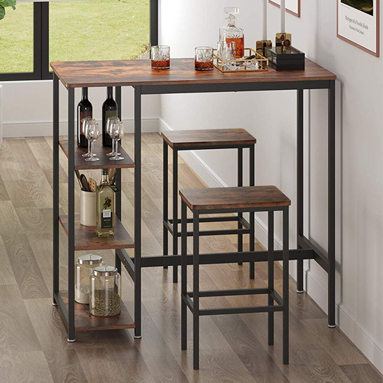Gulf Rustic Brown Industrial Bar Table With 2 Bar Stools Sale