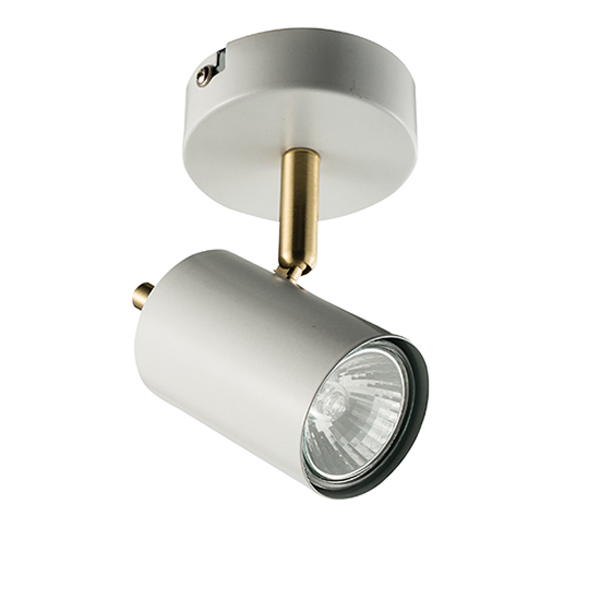 Gull 1 Light Round Spotlight In Matt White And Satin Brass