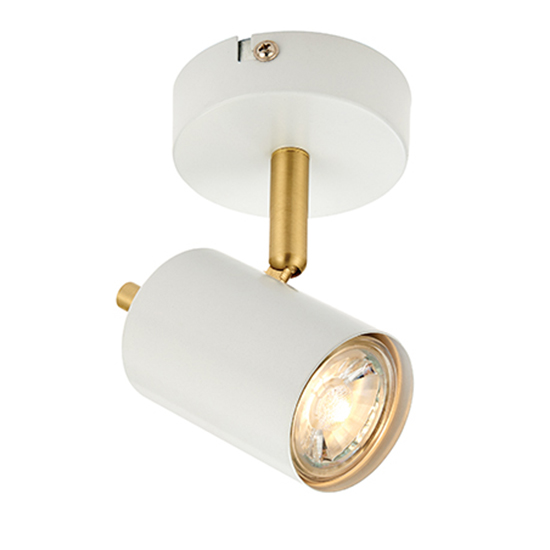 Gull 1 Light Round Spotlight In Matt White And Satin Brass