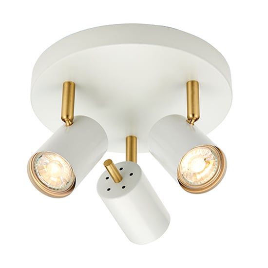 Gull 3 Lights Round Spotlight In Matt White And Satin Brass