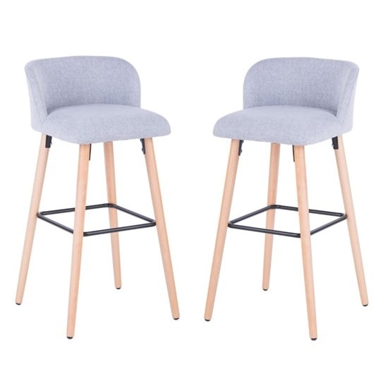 Gunning Fabric Bar Stool In Grey With Wooden Legs In A Pair_1