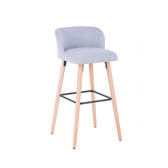 Photo of Clare fabric bar stool with wooden legs in grey