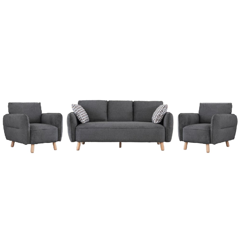 Gunnison Fabric 3+1+1 Seater Sofa Set In Dark Grey