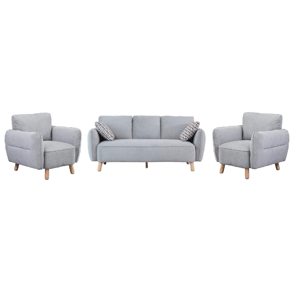 Gunnison Fabric 3+1+1 Seater Sofa Set In Light Grey