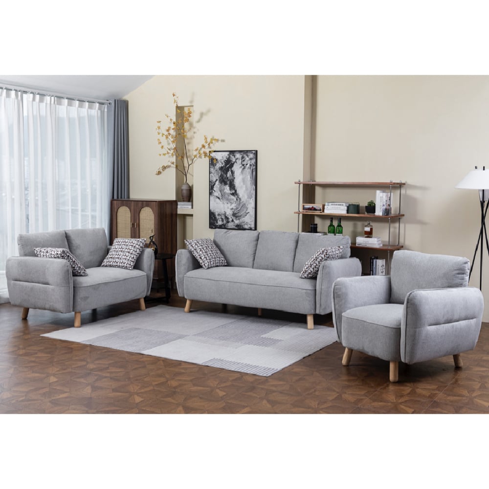 Gunnison Fabric Sofa Suite In Light Grey