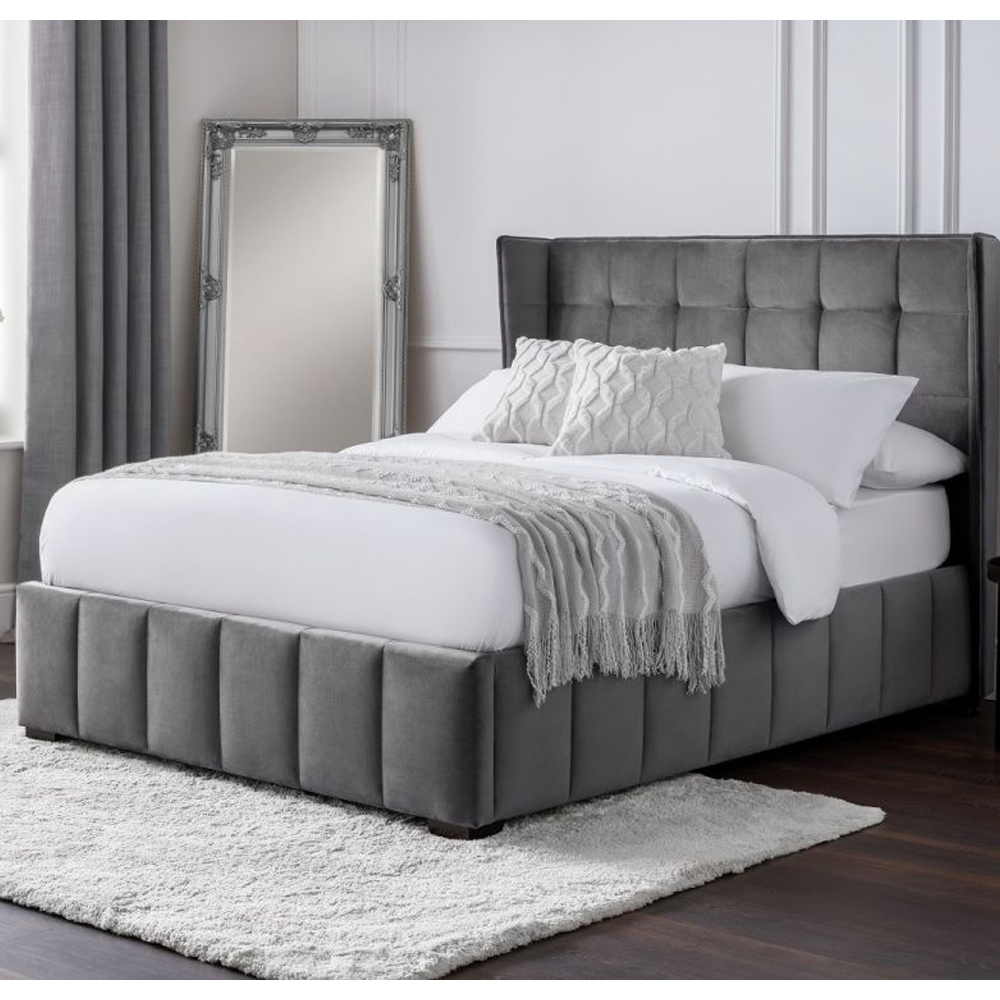 Read more about Gutersloh velvet double bed with in light grey