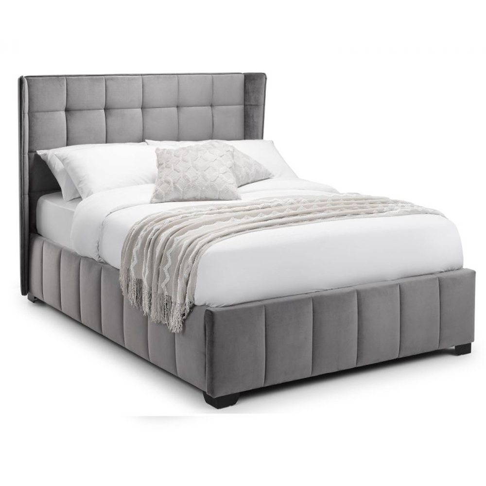Gutersloh Velvet King Size Bed With In Light Grey