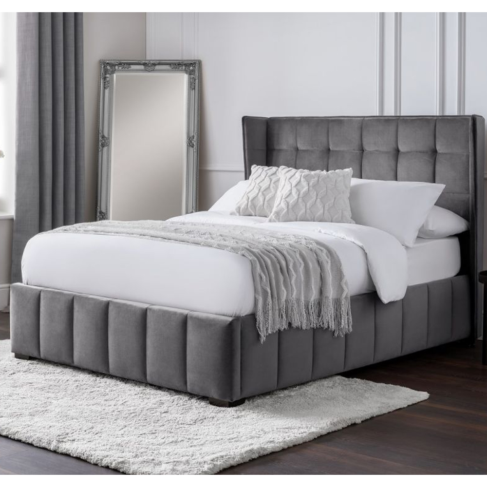 Read more about Gutersloh velvet king size bed with in light grey