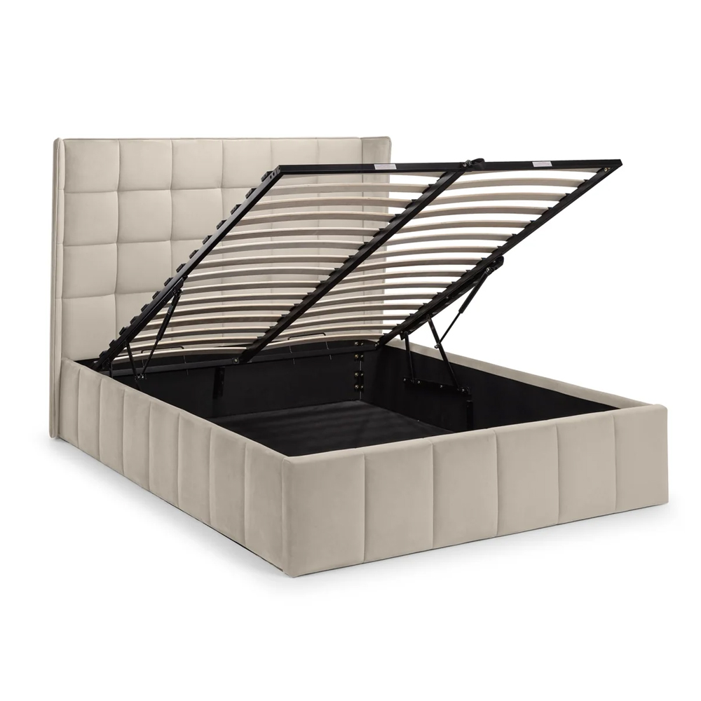 Gutersloh Velvet Ottoman Storage Double Bed - Cream