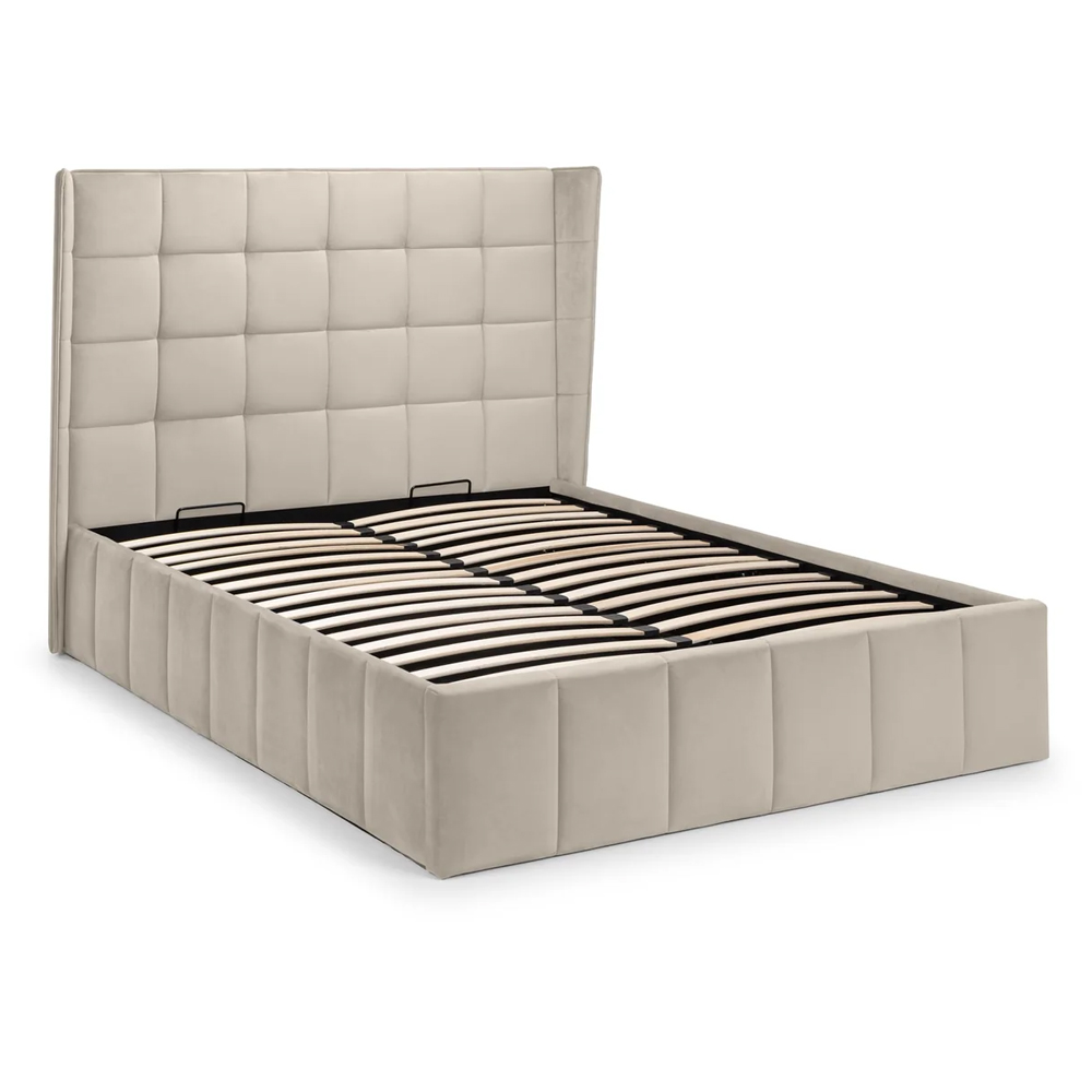 Gutersloh Velvet Ottoman Storage King Size Bed - Cream