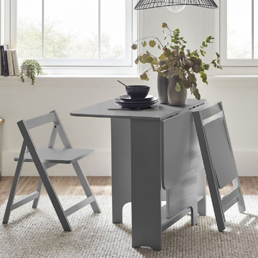 Read more about Gutersloh wooden gateleg dining table with 2 chairs in grey