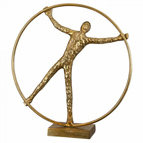 Product photograph of Gym Wheel Aluminium Sculpture In Antique Gold from Furniture in Fashion