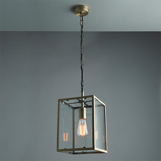 Product photograph of Hadden Clear Glass Pendant Light In Matt Antique Brass from Furniture in Fashion