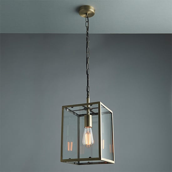 Hadden Clear Glass Pendant Light In Matt Antique Brass