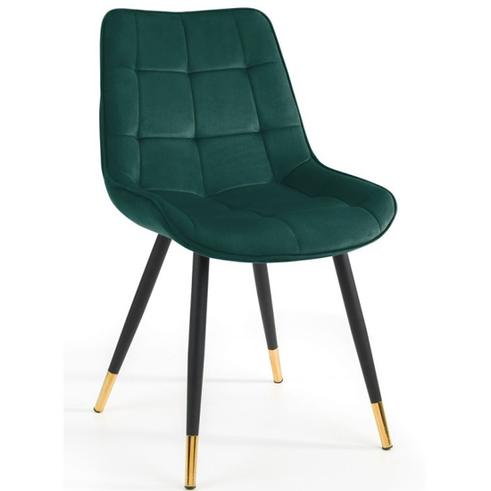 Hadas Green Velvet Dining Chairs With Black Metal Legs In Pair