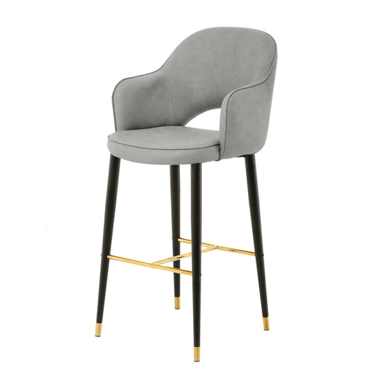 View Hadley leather highback bar stool in grey with black legs